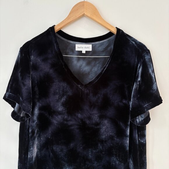 Bella Dahl Velvet Silk-Blend V- Neck Top In Black Crystal Size L Whimsigoth - Picture 3 of 9